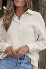 Wildflower Mist Crinkle Sleeve Oversized Cotton Womens Shirt