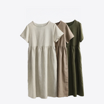 Green Olives 1Pc Cotton Linen Womens Dress