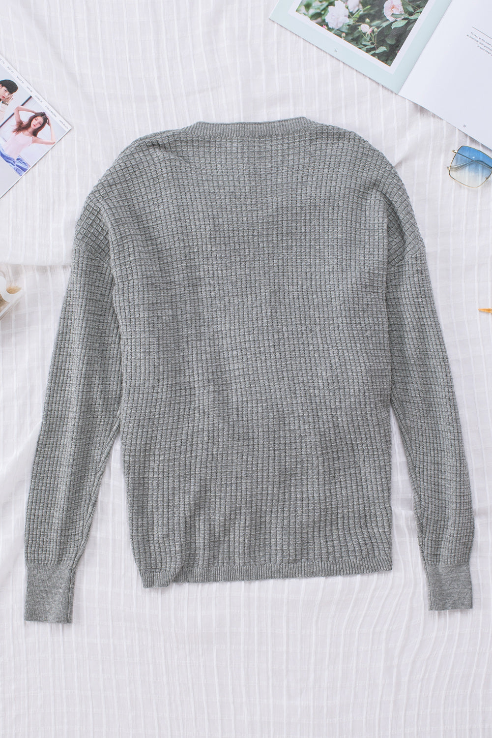 Cloudy Meadow Waffle Knit Womens Sweater