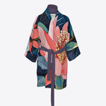 Dusk Indigo Floral Lounge Organic Cotton Womens Kimono Robe