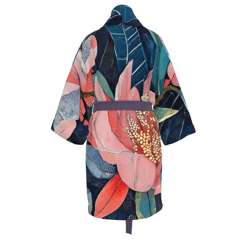 Dusk Indigo Floral Lounge Organic Cotton Womens Kimono Robe