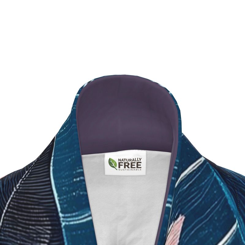 Dusk Indigo Floral Lounge Organic Cotton Womens Kimono Robe