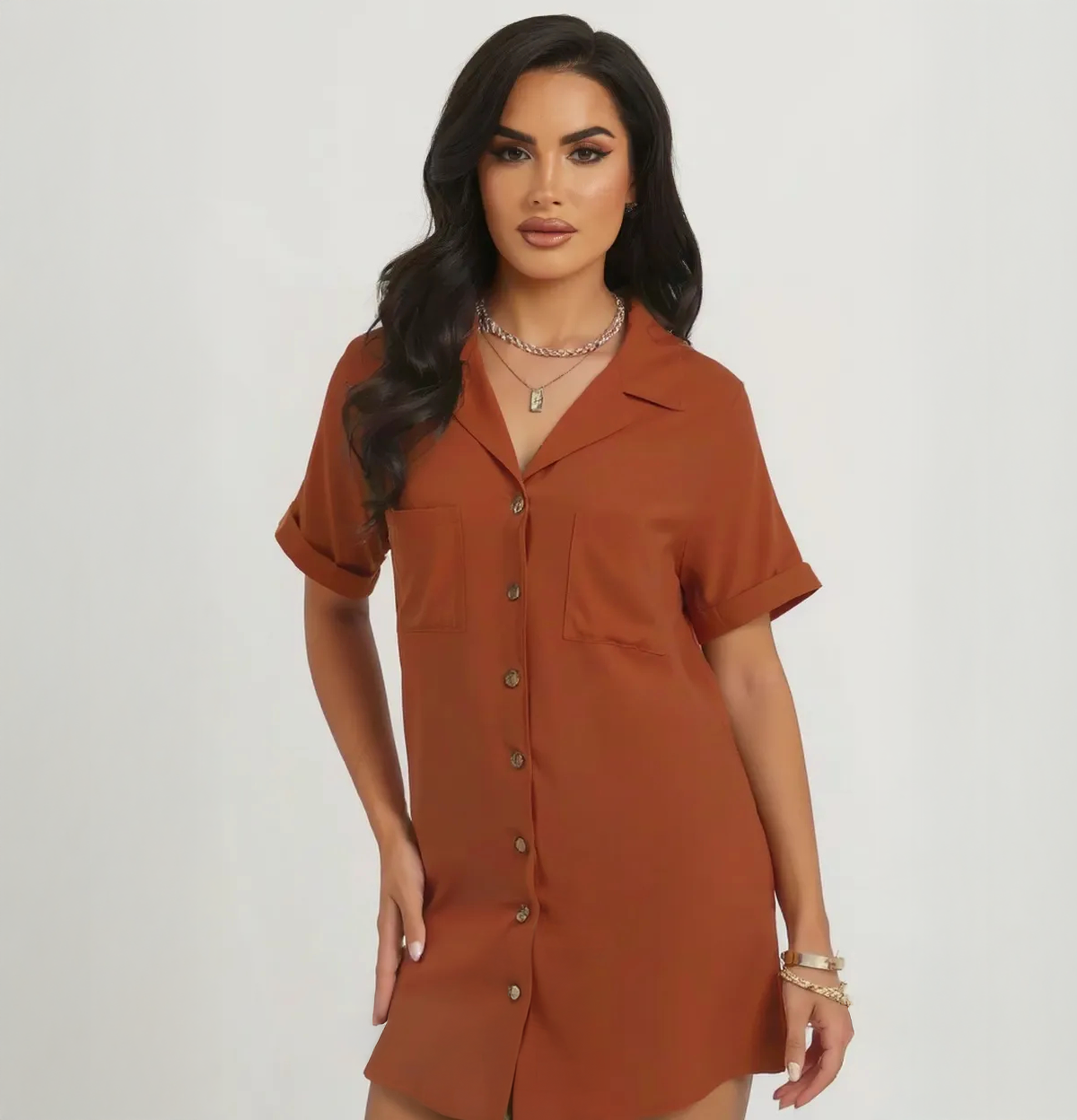 Peach Lava 100%Viscose Womens Shirt Dress