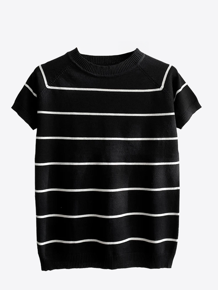 Moonlit Meadow Short Sleeves Wool Cotton Womens Sweater