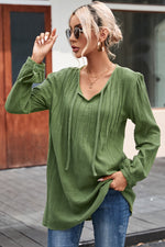 Forest Mist Textured Loose Top Linen Womens Top