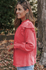 Red Daisy Puff Sleeve 100% Cotton Womens Blouse