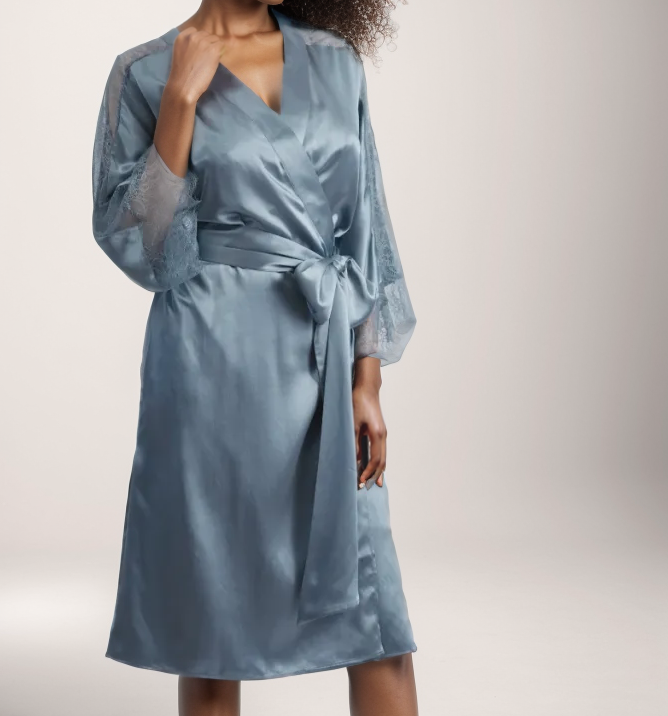 Azure Mist Blue and Gray Silk Womens Robe