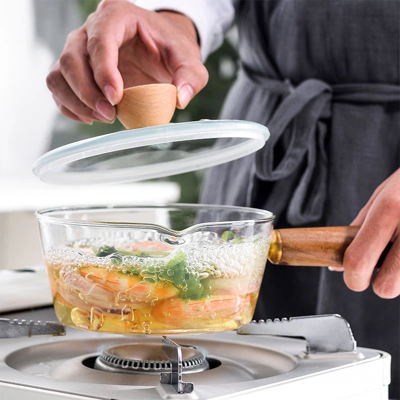 Healthy Eats Transparent Glass Pot With Wooden Handle