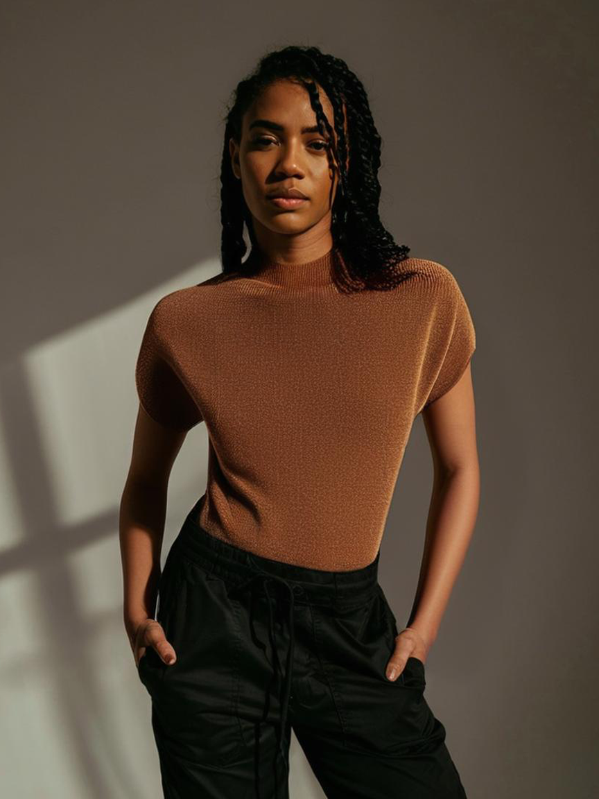 Pumpkin Spice Short Sleeves Mulberry Silk Cashmere Womens Sweater