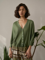 Green Fields V-Neck Mulberry Silk Cotton Womens Cardigan
