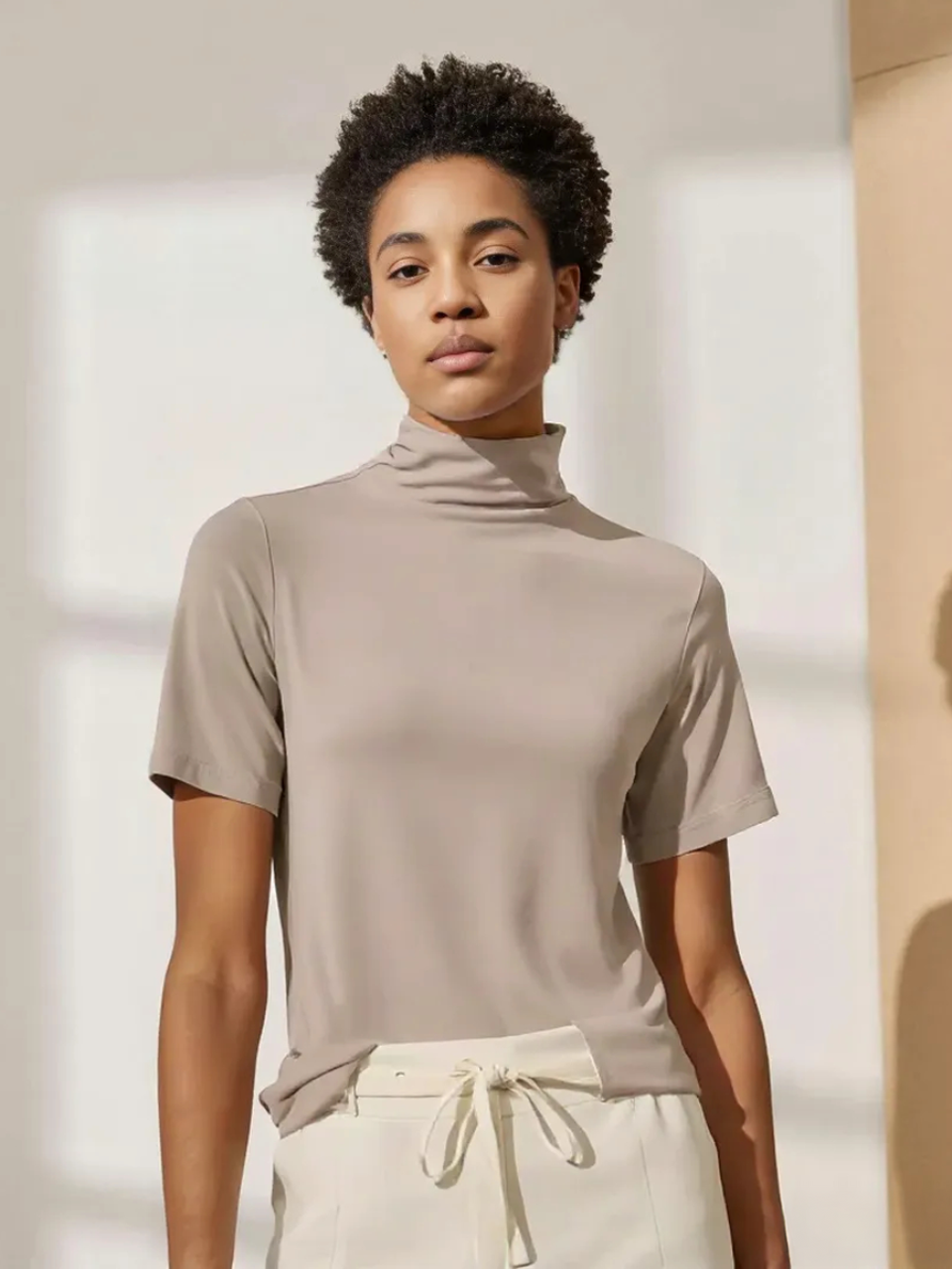 Maple Grove Short Sleeve Cotton Womens Turtleneck