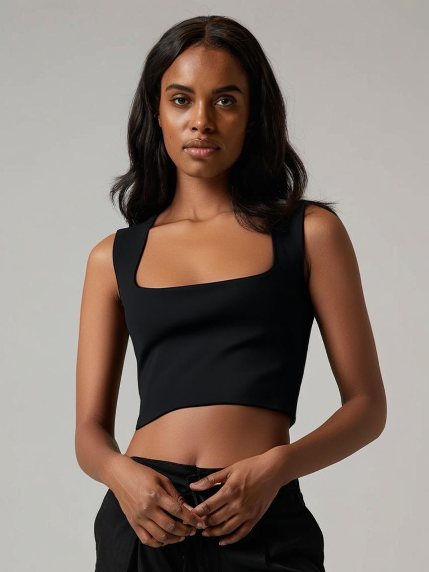 Solid Hues Square Collar Sleeveless Basic Viscose Womens Halter Top