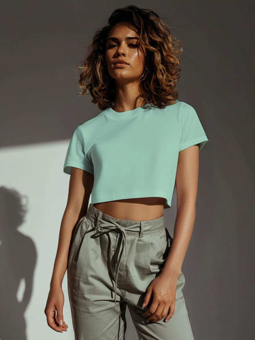 Harbor Mist Blossom Casual Cotton Womens Crop Top