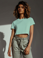 Harbor Mist Blossom Casual Cotton Womens Crop Top