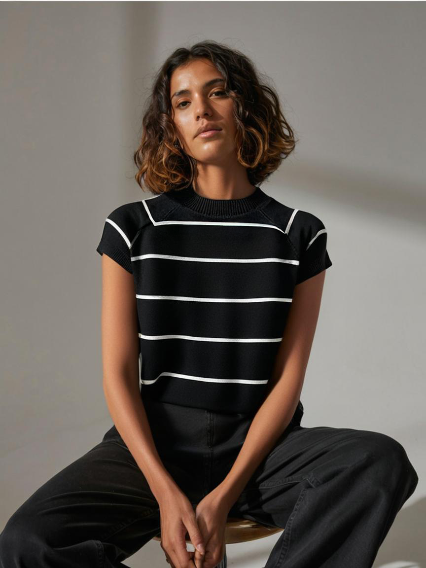 Moonlit Meadow Short Sleeves Wool Cotton Womens Sweater