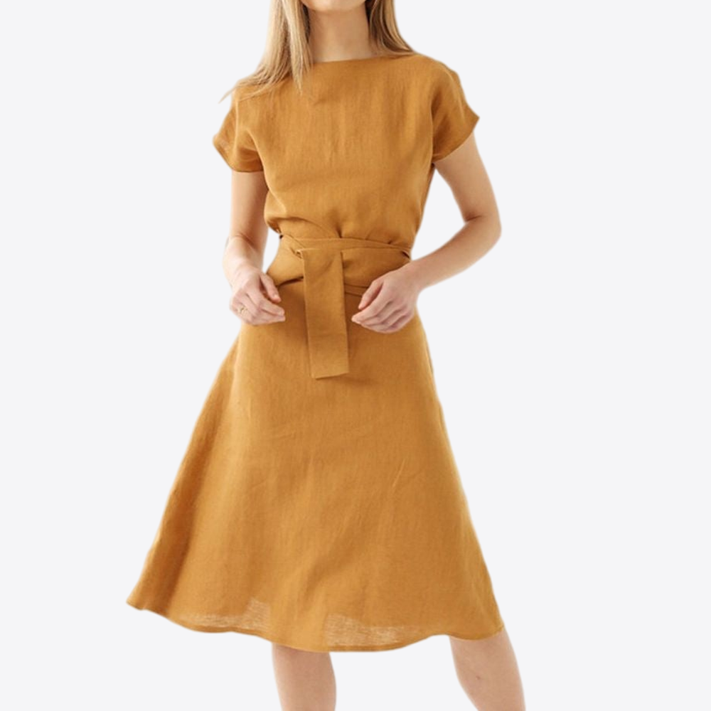 Tangerine Breeze Summer 100% Linen Womens Dress