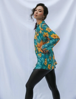 Azure Tropical Floral Cotton Womens Blouse