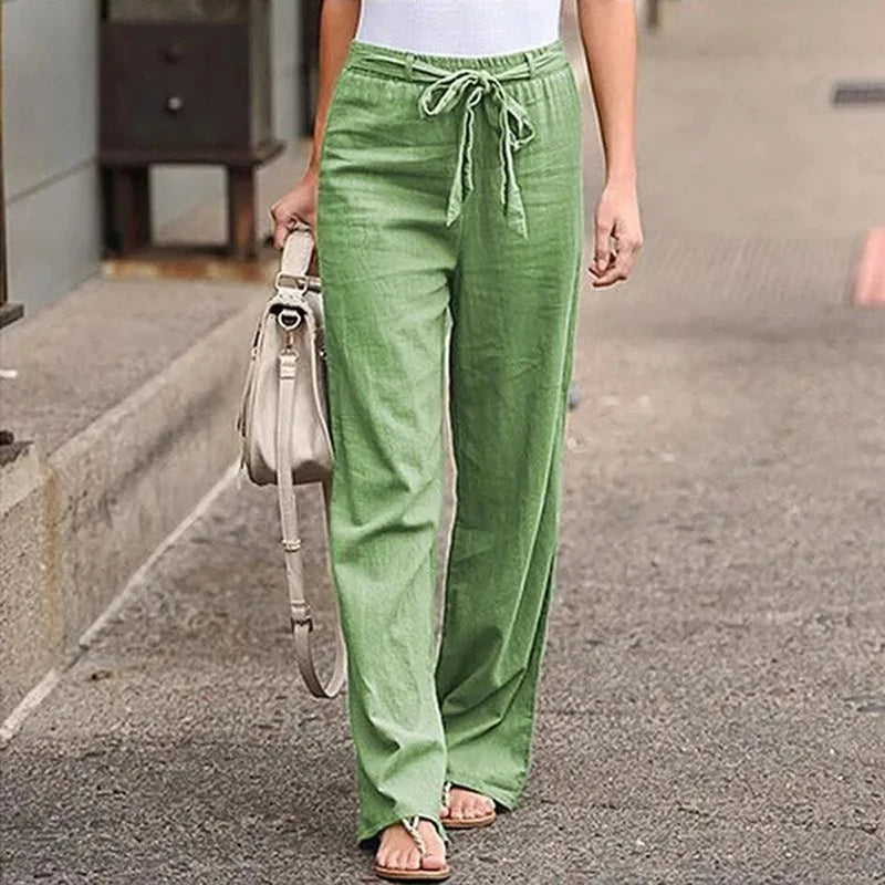 Mist Green Cotton Linen Womens Pants