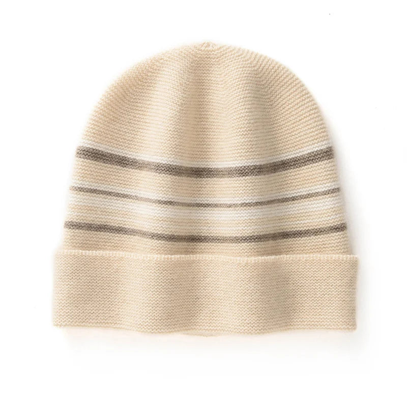 Crimson River Stripes Knit Cashmere Beanie Hat | Hypoallergenic - Allergy Friendly - Naturally Free