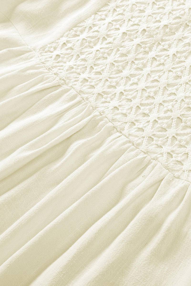 Daisy Dream V-Neck Crochet Puff Sleeve Viscose Linen Top | Hypoallergenic - Allergy Friendly - Naturally Free