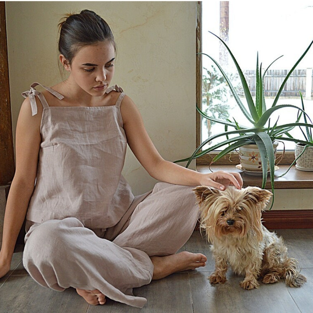 Flax Tranquility Wide 100% Linen Lounge Pants | Hypoallergenic - Allergy Friendly - Naturally Free