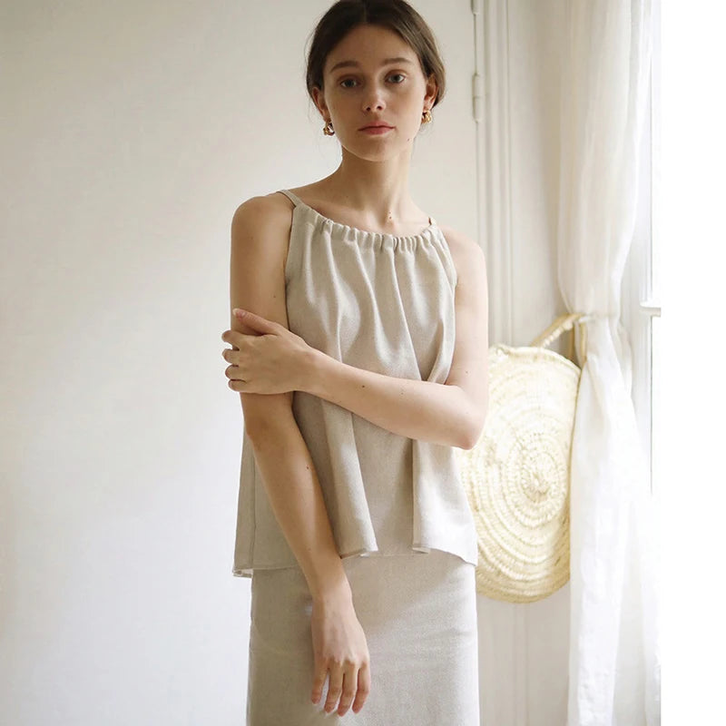 Natural Hues 100% Linen Womens Halter Top