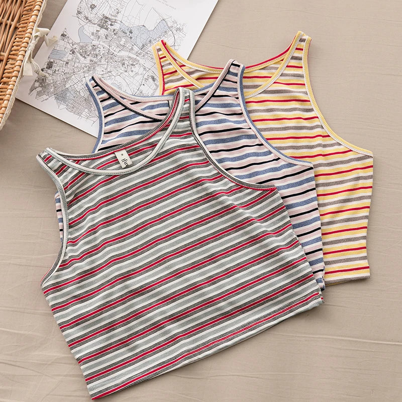 Emerald Meadow Striped Casual Cotton Womens Tank Top
