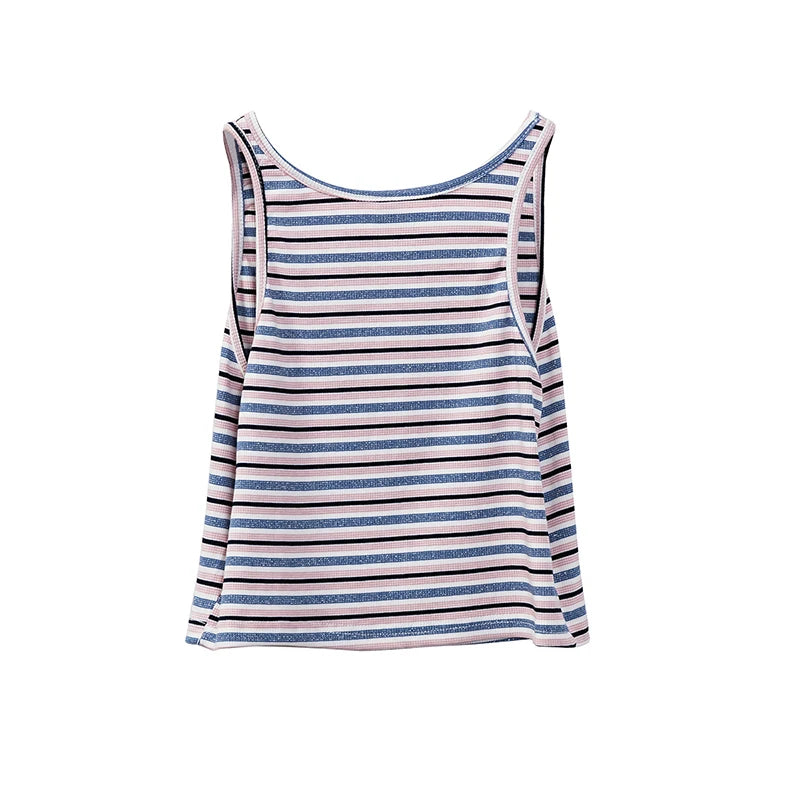 Emerald Meadow Striped Casual Cotton Womens Tank Top