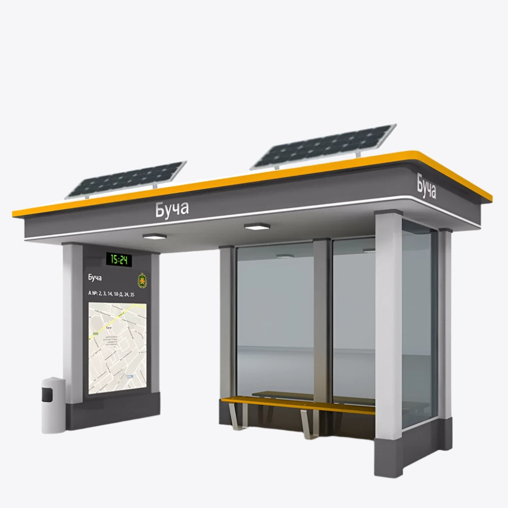 Crimson Jade Flaxen Modern Stainless Steel Solar Smart Bus Stop Shelter Unisex