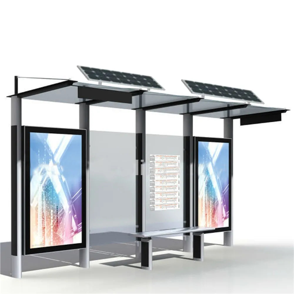 Crimson Jade Flaxen Modern Stainless Steel Solar Smart Bus Stop Shelter Unisex