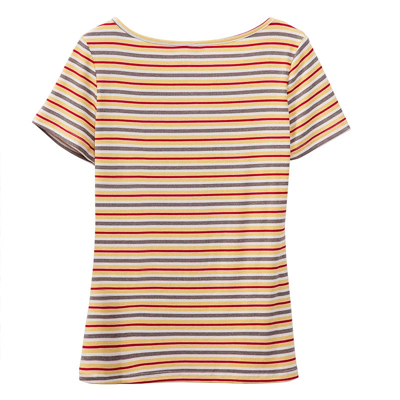 Golden Maple Stripes Casual Cotton Womens Top
