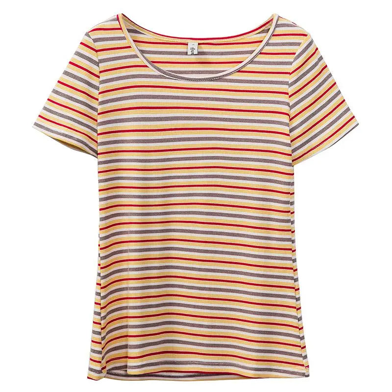 Golden Maple Stripes Casual Cotton Womens Top