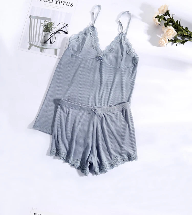 Azure Dawn Short Sleeve Cotton Womens Loungewear Pajamas