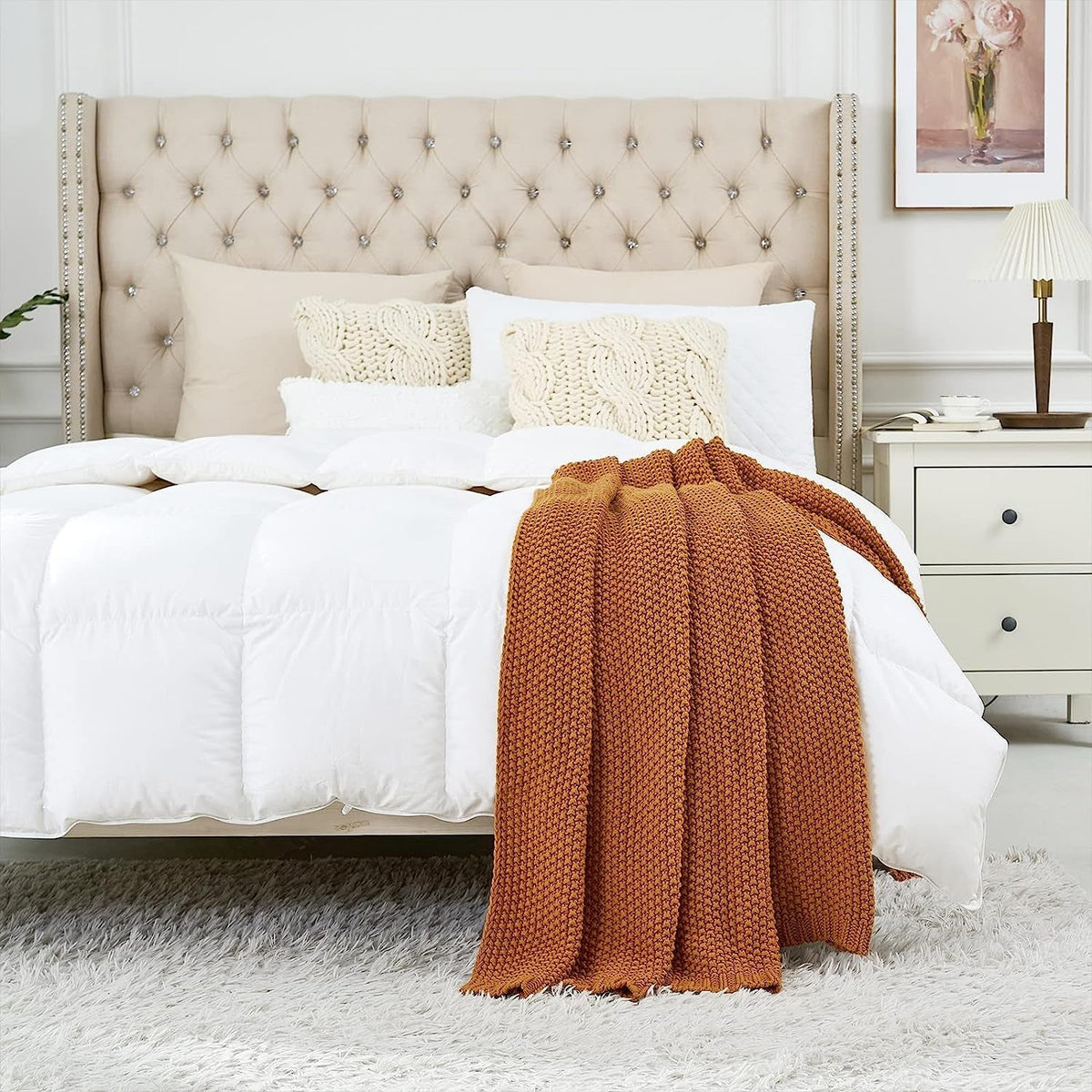 Pineapple Retreat Solid Organic Cotton Knit Throw Blanket | Hypoallergenic - Allergy Friendly - Naturally Free