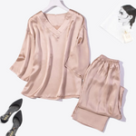 Pink Garden 16MM 100% Mulberry Silk Pajama Set | Hypoallergenic - Allergy Friendly - Naturally Free