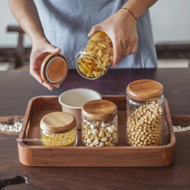 Rustic Harvest Glass Food Storage Containers With Wood Lid | Hypoallergenic - Allergy Friendly - Naturally Free