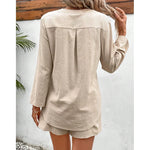 Oat Fields 2Pcs Long Sleeve Blouse & Shorts Cotton Womens Set