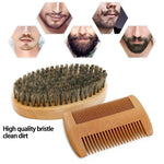 2Pcs Soft Boar Wood Beard Brush Set