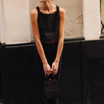 Natural Grain Square Neck Sleeveless 100% Linen Womens Crop Top