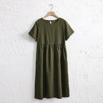 Green Olives 1Pc Cotton Linen Womens Dress