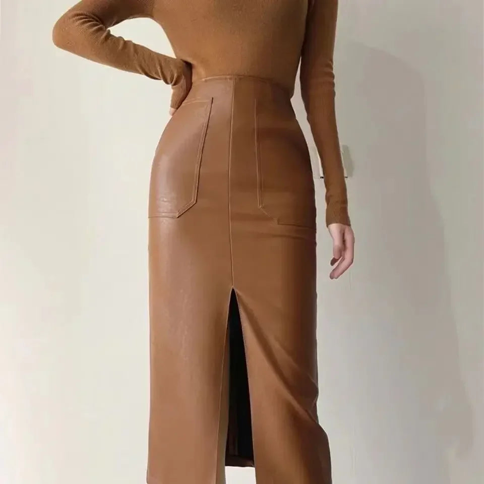 Moonlit Shadow Faux Leather Womens Skirt