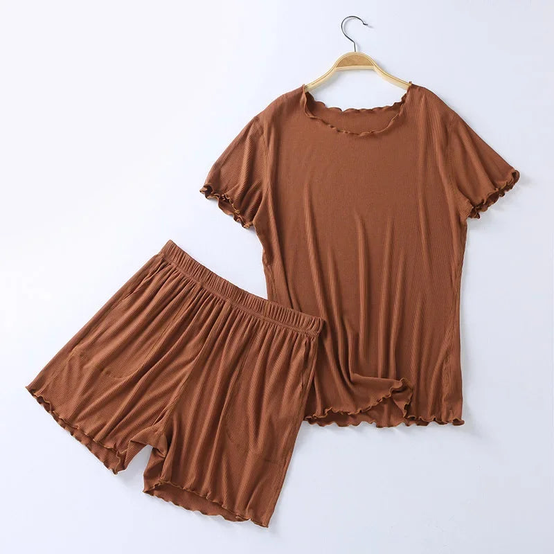 Lime Forest Solid Shorts Viscose Womens Pajama Set