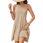 Natural Grain Sleeveless Halter 100% Cotton Womens Dress