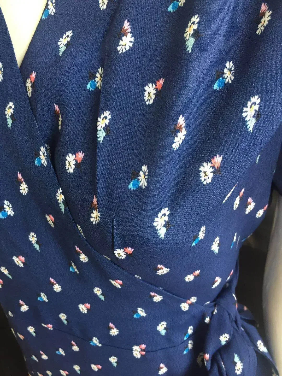 French 100% Viscose V Collar Waist Knot Short Sleeve Floral Printing Midi Dress