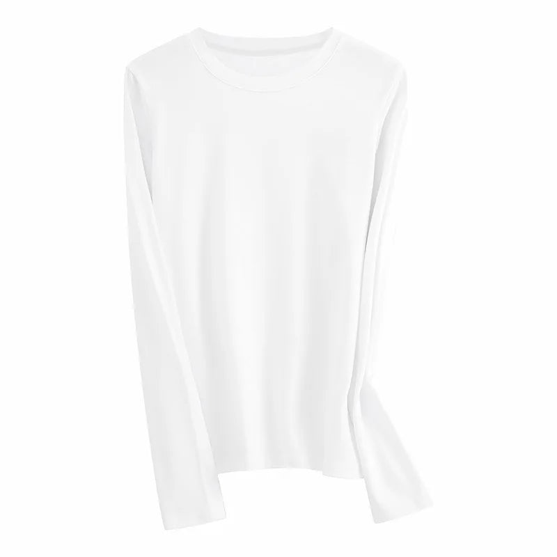 Essential Pima Cotton T Shirts Long Sleeve Women Crew Neck Top Tees S,M,L
