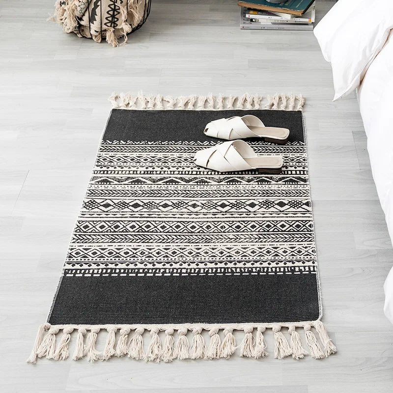 Sandy Desert Geometric Cotton Linen Rug