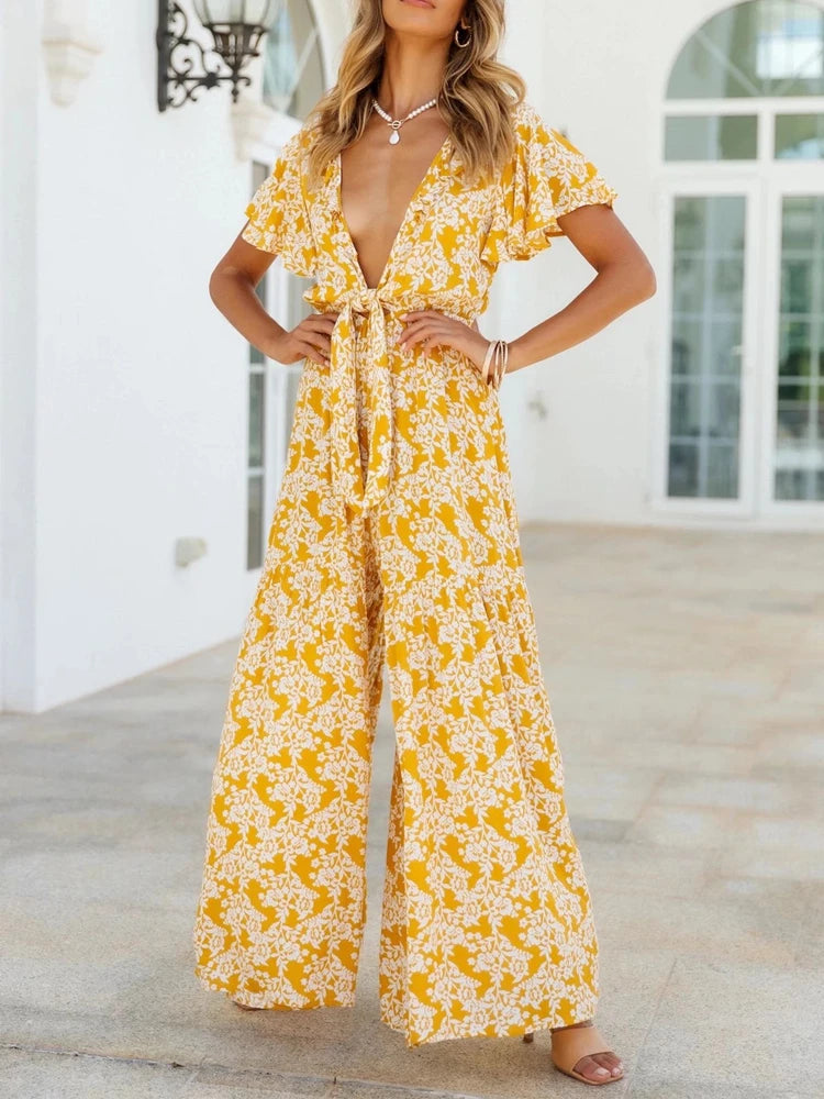 Pineapple Floral Cotton Viscose Womens Jumpsuit
