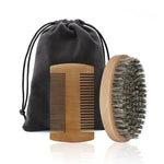 2Pcs Soft Boar Wood Beard Brush Set