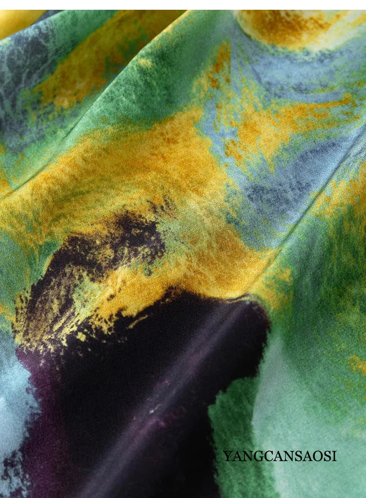 Oil Painting Style Artistic Sense 100% Natural Mulberry Silk Crepe De Chine Women's Fashionable Butt Wrapped Fishtail Skirt