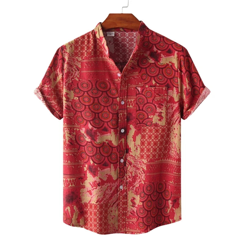 Crimson Ocean Floral Cotton Mens Shirt